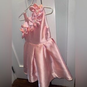 Amazon Pink Satin Kids Dress with Floral Details